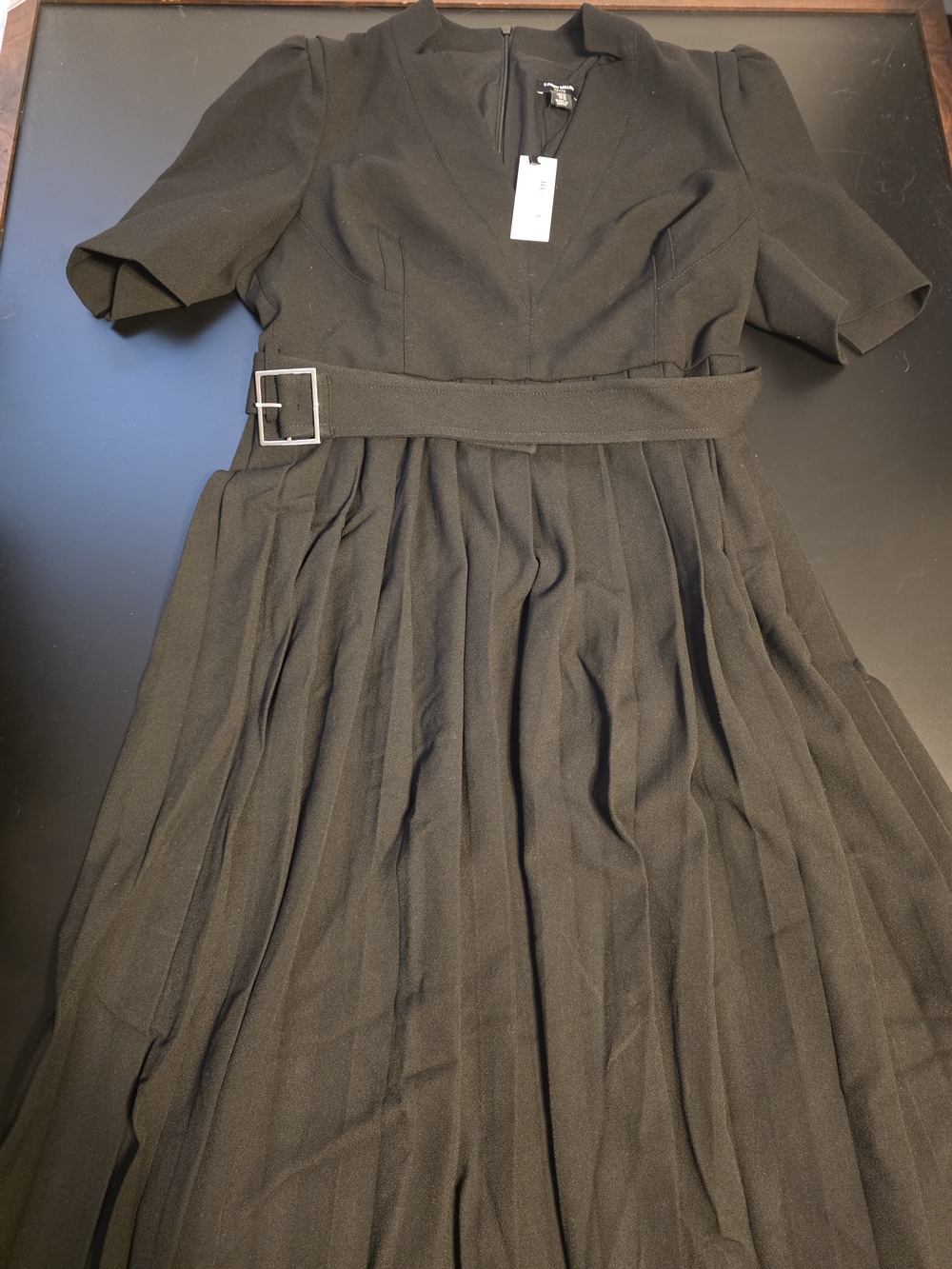 Karen Millen Black Petite Pleated Belted Women's Dress